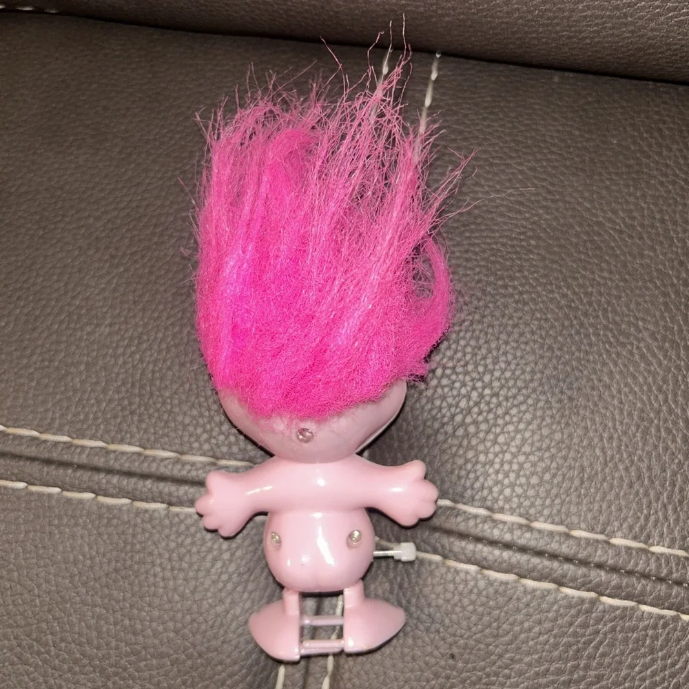 TOY 200 Wind Up Neon Pink Walking TROLL DOLL Vintage  Brown Eyes 7